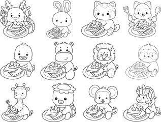 Outline of Cute wild animal vector icon. Lineart of Fluffy pet stickers.