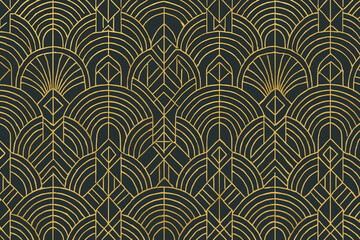 Seamless art deco geometric pattern in gold and black