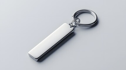 Polished rectangular keychain tag with rings.
