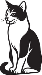 Sideways looking cat silhouette black and white, Sitting cat turning head in black design