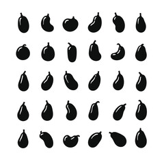Black silhouette beans icons set various shapes