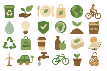 Zero waste and eco lifestyle icon collection