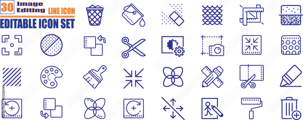 Fototapete set of 30 outline icons related to image editing . linear icon collection. editable stroke. vector i