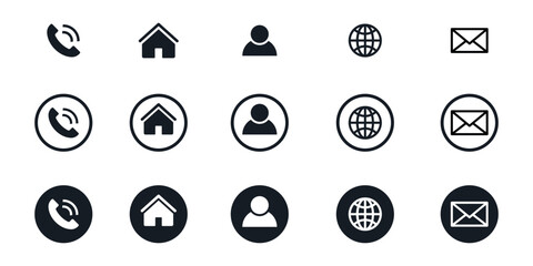 Set of contact icon collection: a diverse collection of contact icons, each meticulously designed, with variations to suit any design project.