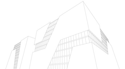 Architecture building 3d rendering. Concept sketch.