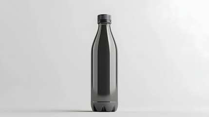 Black plastic bottle mockup against a plain background.