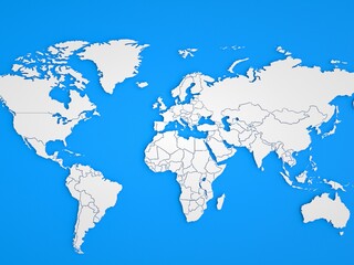  White Outline World Map on Blue