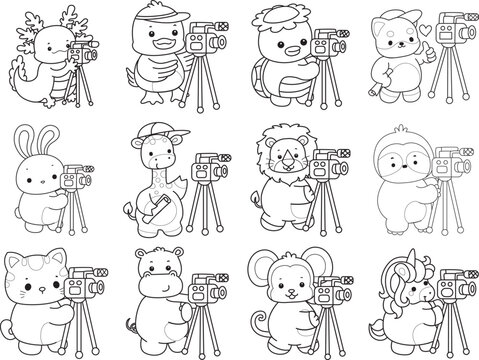 Outline of Cute wild animal vector icon. Lineart of Fluffy pet stickers.