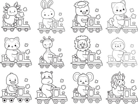 Outline of Cute wild animal vector icon. Lineart of Fluffy pet stickers.