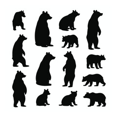 Bear silhouettes collection various poses sizes cute wildlife set