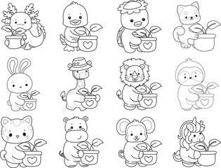 Outline of Cute wild animal vector icon. Lineart of Fluffy pet stickers.
