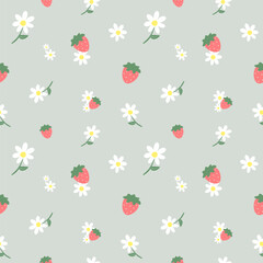 Daisy and Strawberry Cute Pattern with Pastel Colors
