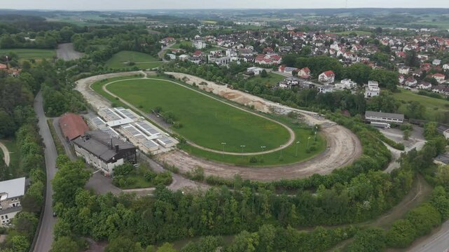 Pfaffenhofen Ilm as a Bavarian city from top with a drone fly over
