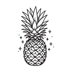 Obraz premium A hand-drawn black and white illustration of a pineapple with decorative details