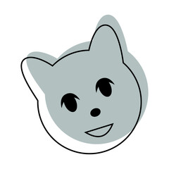 Vector illustration of gray cat head with smiling playful face.