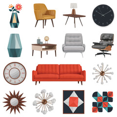 vector icon luxury interior decorations items design for vase and coach-an with light unit	