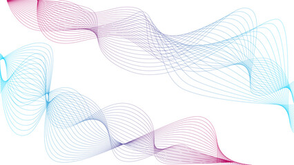 Vector curvy abstract line art wavy flowing dynamic green pink purple yellow black in concept music or sound, wave, wind, information flow