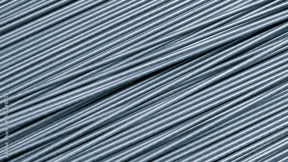Poster Row metal rods are shown in blue as texture background rods are arranged in way that they are touching each other. image has sense of order and structure, with rods forming neat line