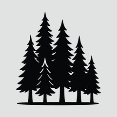 Silhouette of forest with pine trees minimalist camping T-shirt Vector Illustration