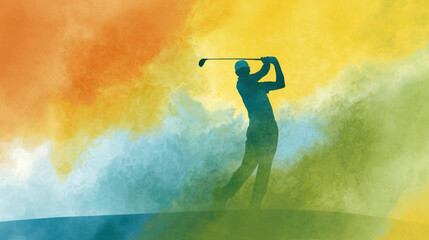 a silhouette of a golfer swinging