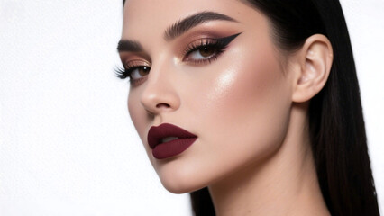 Stunning Makeup Look Deep Wine Lip and Dramatic Winged Liner