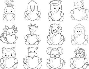 Outline of Cute wild animal vector icon. Lineart of Fluffy pet stickers.