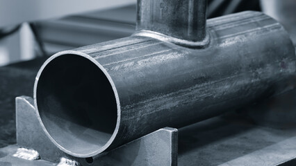 Steel pipes are welded in the shape of an inverted T, the welding seam is very neat, the welding is...