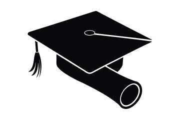 Graduation silhouette vector art with diploma and academic cap