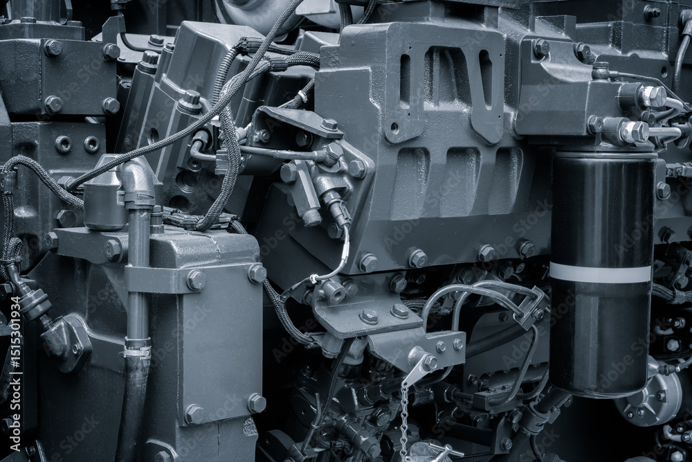 Fototapete a close up of a car engine with a lot of detail. the engine is a complex piece of machinery with man