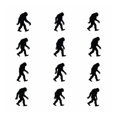 Bigfoot silhouette set walking animation frames