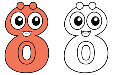 Smiling cartoon number eight presents a vibrant color choice alongside a black outline