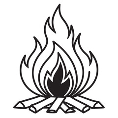 Campfire Flames Line Art Illustration of a Burning Bonfire