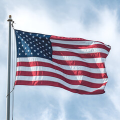 American Flag Waving Proudly in a Clear Sky
