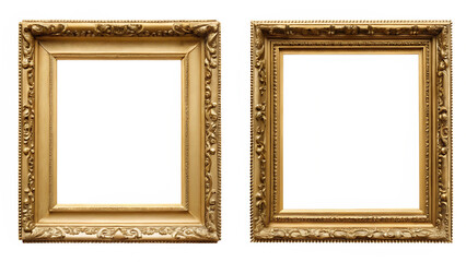 Antique carved gilded frame isolated  on white background PNG