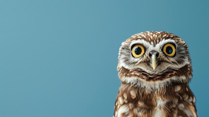 Close-up of an owl's face against a plain background