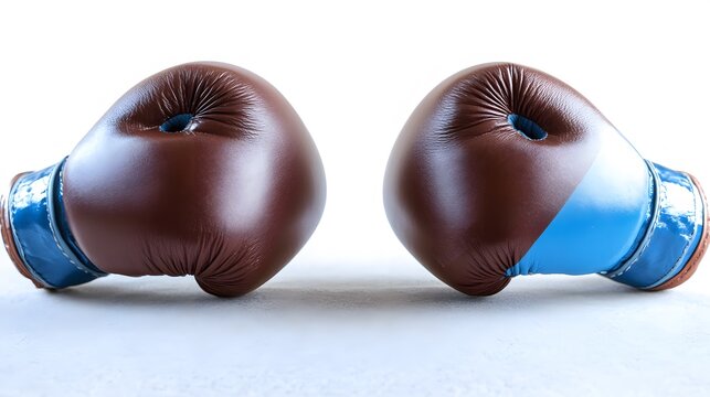 Brown and Blue Boxing Gloves Competition Fight Sport
