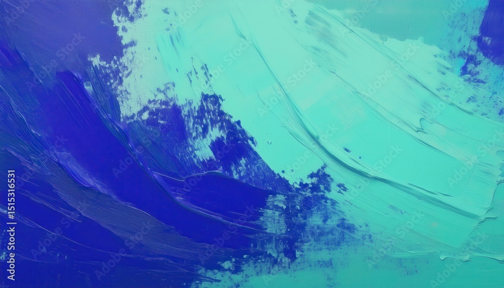 Poster abstract cyan paint splash on ultramarine background for modern web design, tech branding, digital a