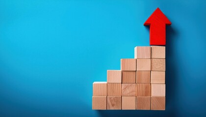 Wooden Blocks Stacking with Red Arrow Up - Business Growth and Success Process