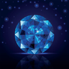 Vector illustration with a sparkling bright diamond and realistic reflection on an abstract background with glitter. Perfect for luxury design, jewelry themes, or digital decorations.
