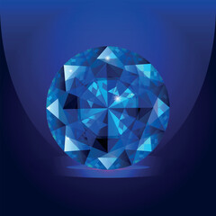 Vector illustration with a sparkling dark blue diamond on an abstract background. Perfect for luxury design, jewelry themes, or digital decorations.
