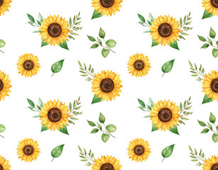 pattern Watercolor sunflower elements 