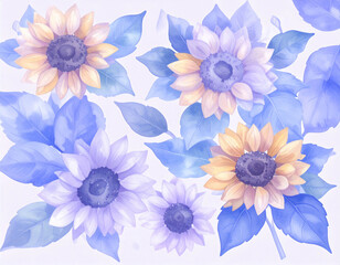Obraz premium Watercolor sunflower elements color light