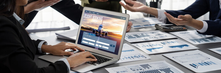 Online flight booking website provide brisk reservation system . Travel technology concept .