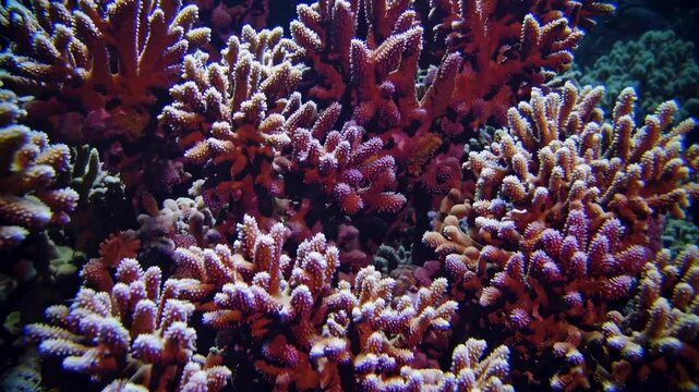 Stunning underwater coral reef formation with vivid pink and purple hues, symbolizing marine biodiversity and ocean conservation efforts in tropical waters