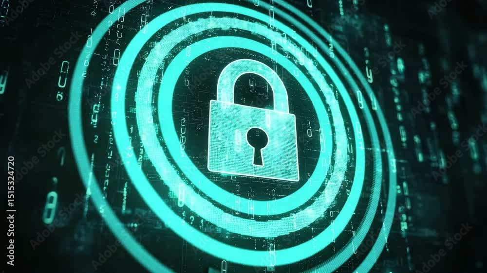 Aufkleber A glowing digital padlock is surrounded by neon binary code, representing cybersecurity and data protection in a virtual environment.