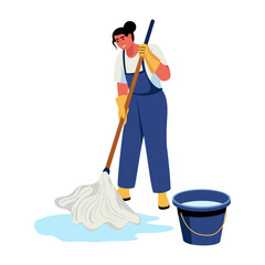A flat style illustration showing a character mopping the floor