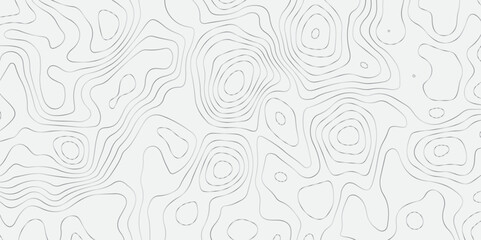 "Abstract Topographic map design with grey lines seamless pattern on white background. Geographic contour map paper texture. Retro topographic map, geographic mountain relief. Vector. Illustration"