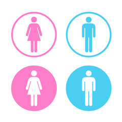 Man and woman set of icons. Lady and gentleman, toilet signs. Plates in the bathroom and restroom, gender marks. WC emblem. Vector illustrations EPS10