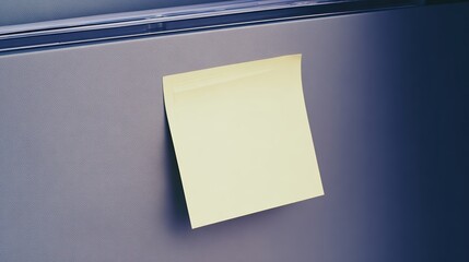 A yellow sticky note rests flat on the surface of a closed office folder, indicating reminders or tasks to be completed in a professional environment. The workspace is organized and ready for use