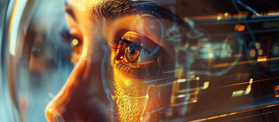 Close-up of person's face with futuristic overlay